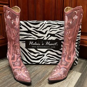 Helen’s Heart Pink Sequin Sparkle Embroidered Cowgirl Rodeo Cowboy Boots Barbie